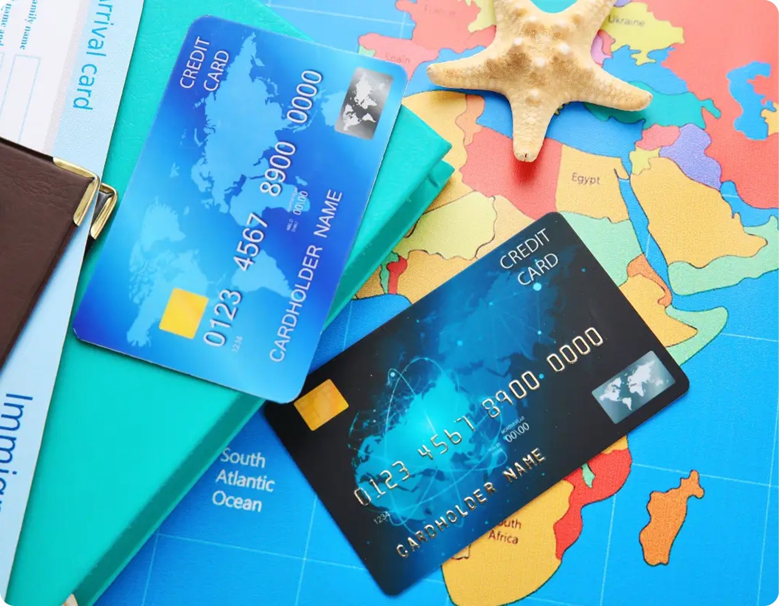 Prepaid forex travel cards on a world map